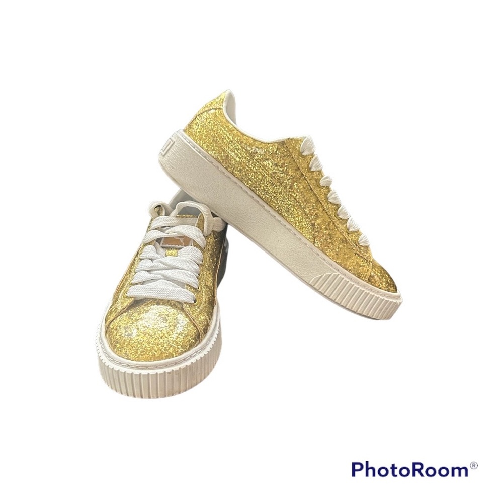 PUMA women's Basket Glitter Wn Platform, Gold Size 8